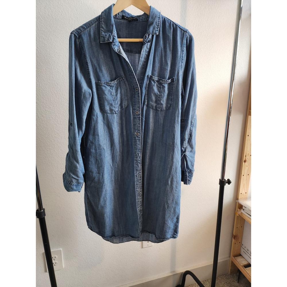 Velvet Heart Chambray Denim Shirt Dress Blue Button Down Long Sleeve Size S